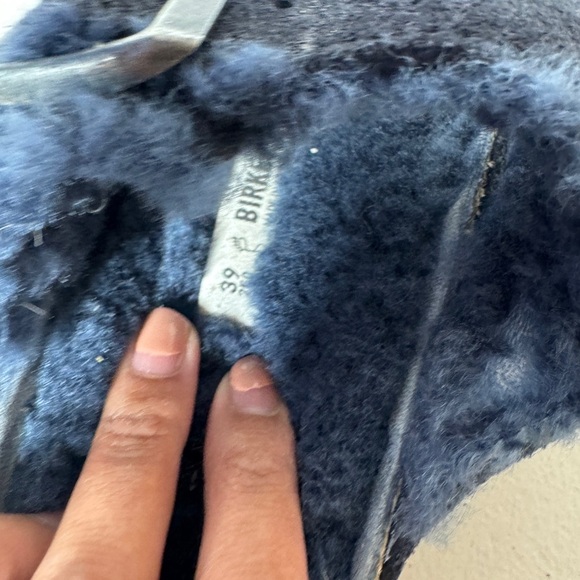 Birkenstock Arizona Shearling Sandals Navy Blue Suede Women’s 39 Fuzzy Cozy - Picture 10 of 16